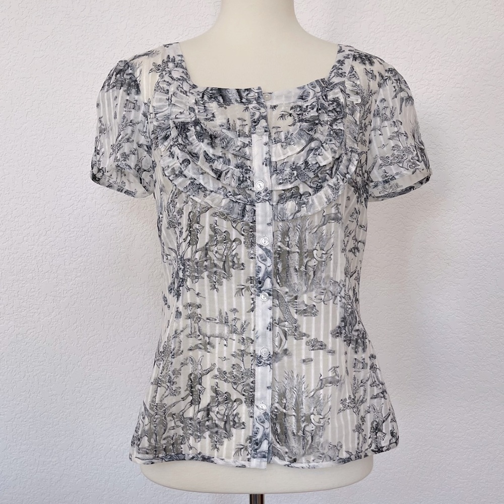 Kimchi & blue toile button down ruffle blouse
